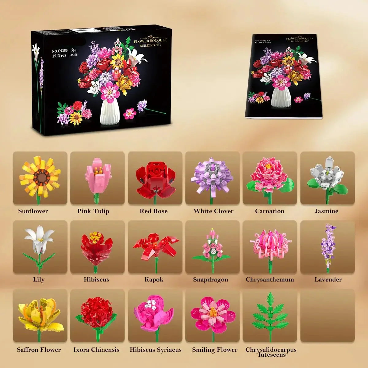 Flower Bouquet Building Set with 18 Blooms