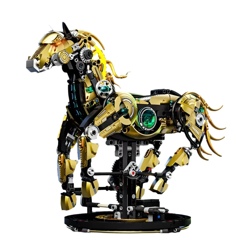 Golden Mechanical Horse Building Blocks Kit