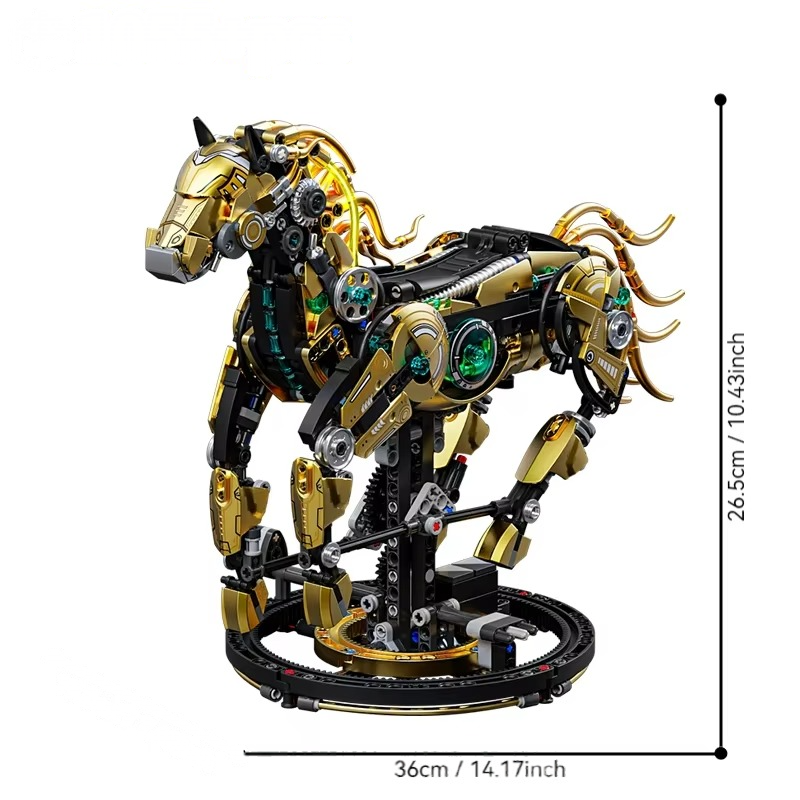 Golden Mechanical Horse Building Blocks Kit
