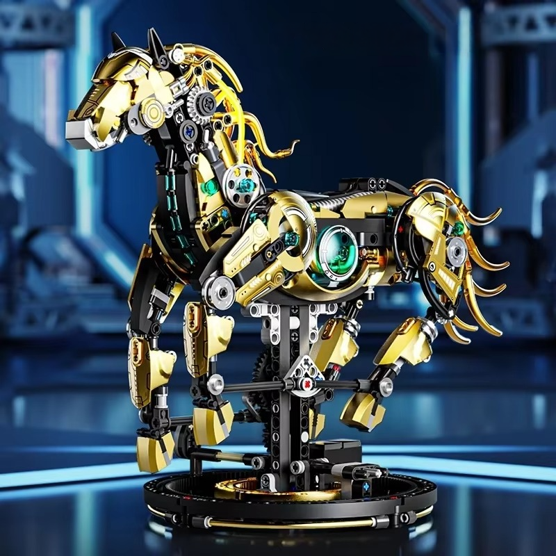 Golden Mechanical Horse Building Blocks Kit