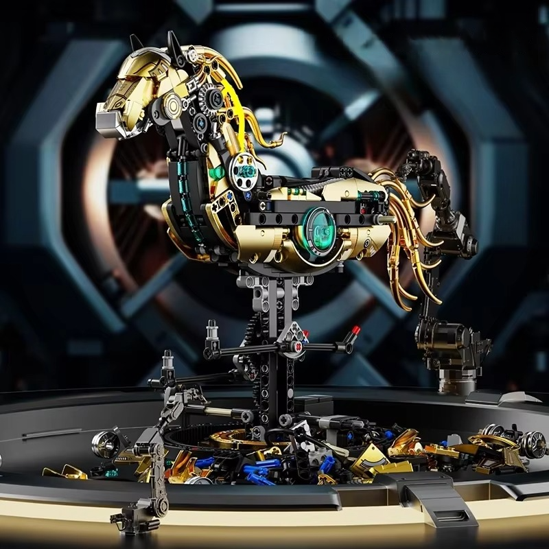 Golden Mechanical Horse Building Blocks Kit
