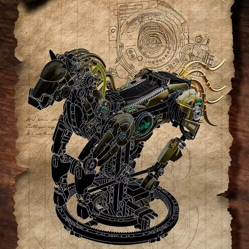 Golden Mechanical Horse Building Blocks Kit
