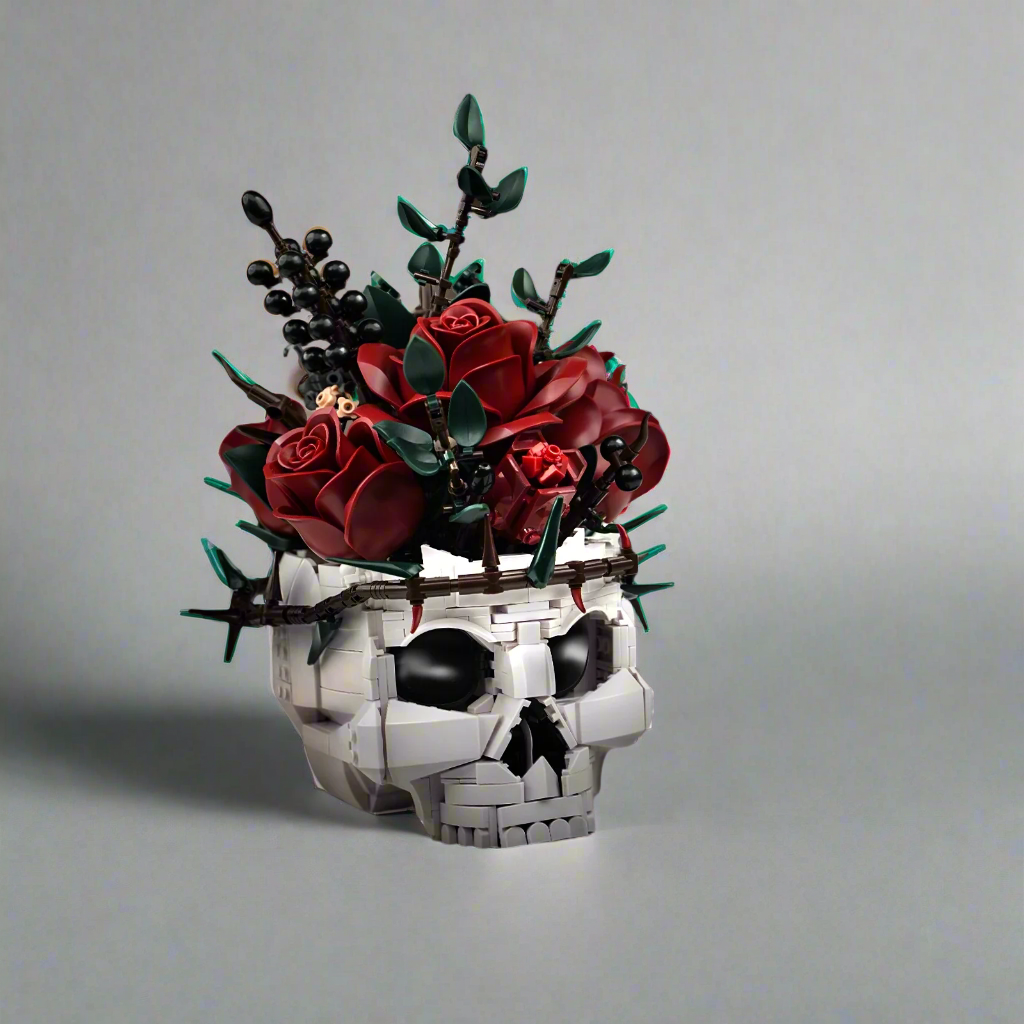 Gothic Skull Roses Bouquet Building Blocks Set