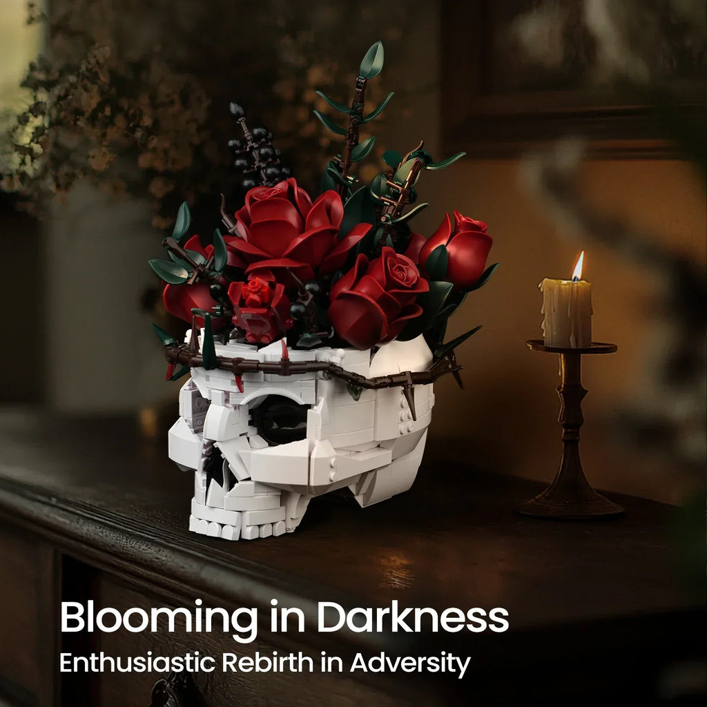 Gothic Skull Roses Bouquet Building Blocks Set