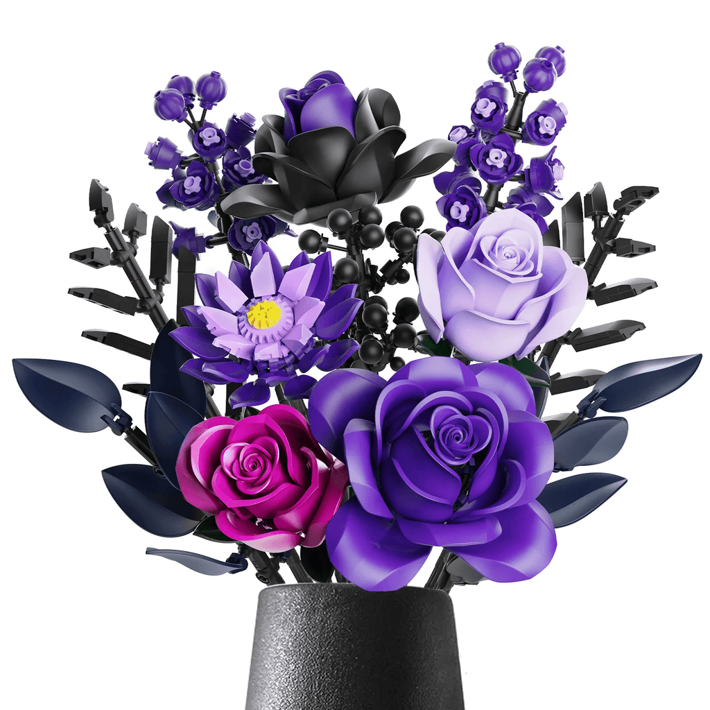 Purple Rose Bouquet Building Blocks Set