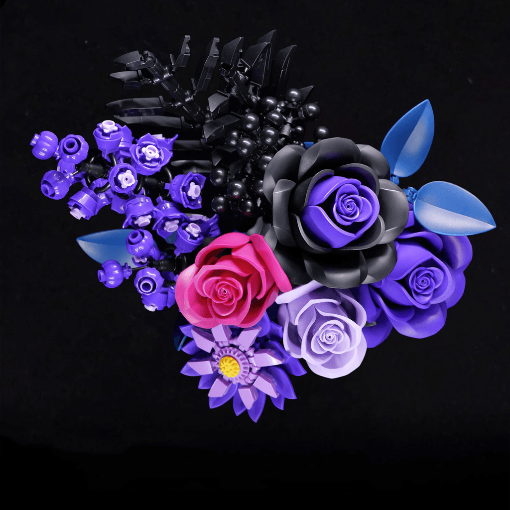 Purple Rose Bouquet Building Blocks Set