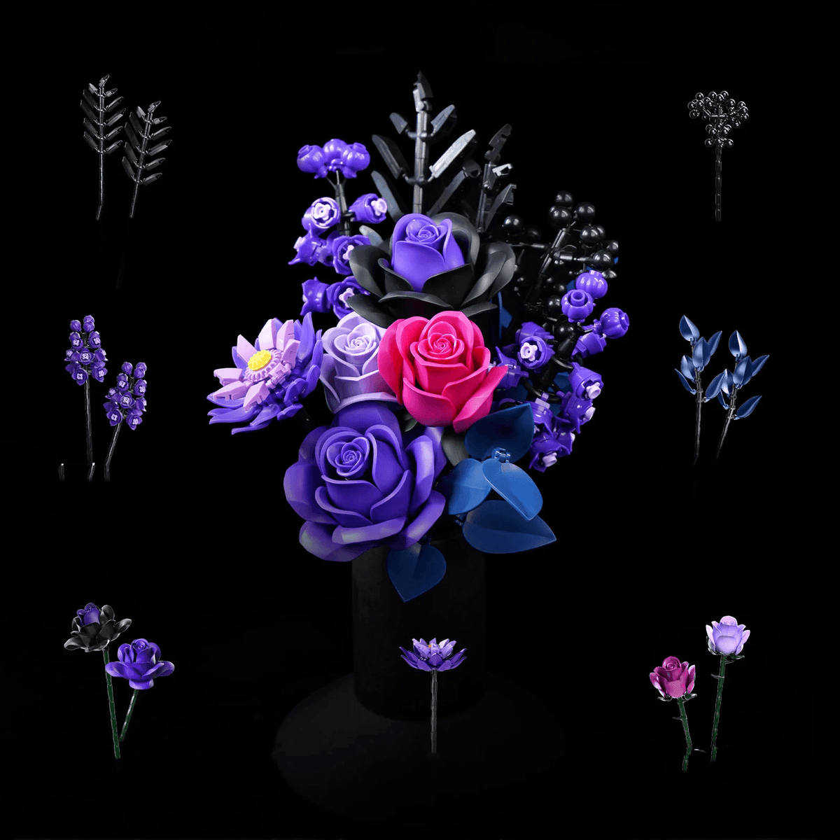 Purple Rose Bouquet Building Blocks Set