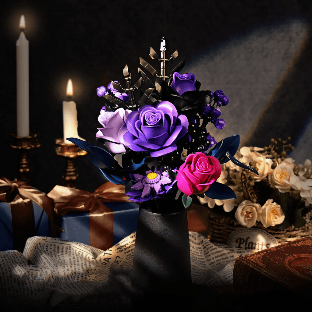 Purple Rose Bouquet Building Blocks Set
