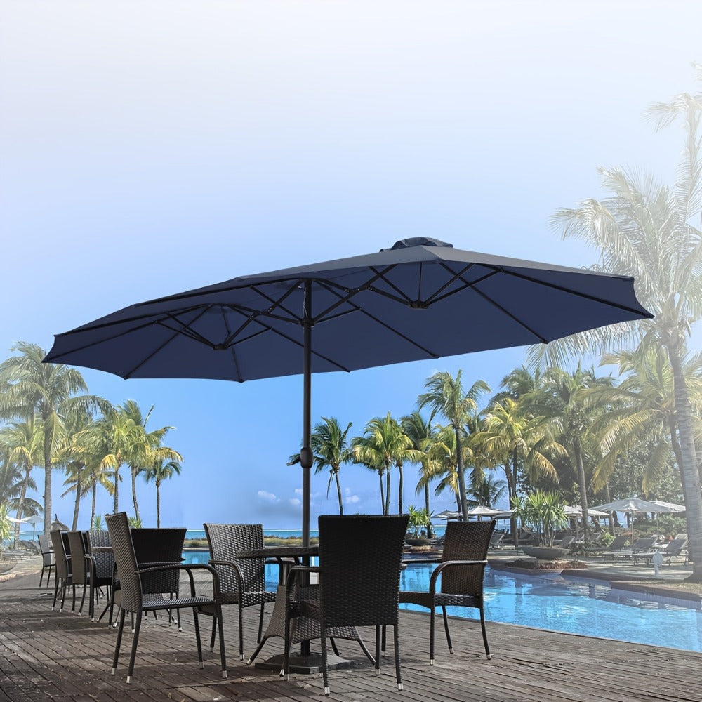 Patio Umbrella 15x9FT Double-Sided Style with 12 Steel Ribs, Dual Vents, Crank and 11 Colors