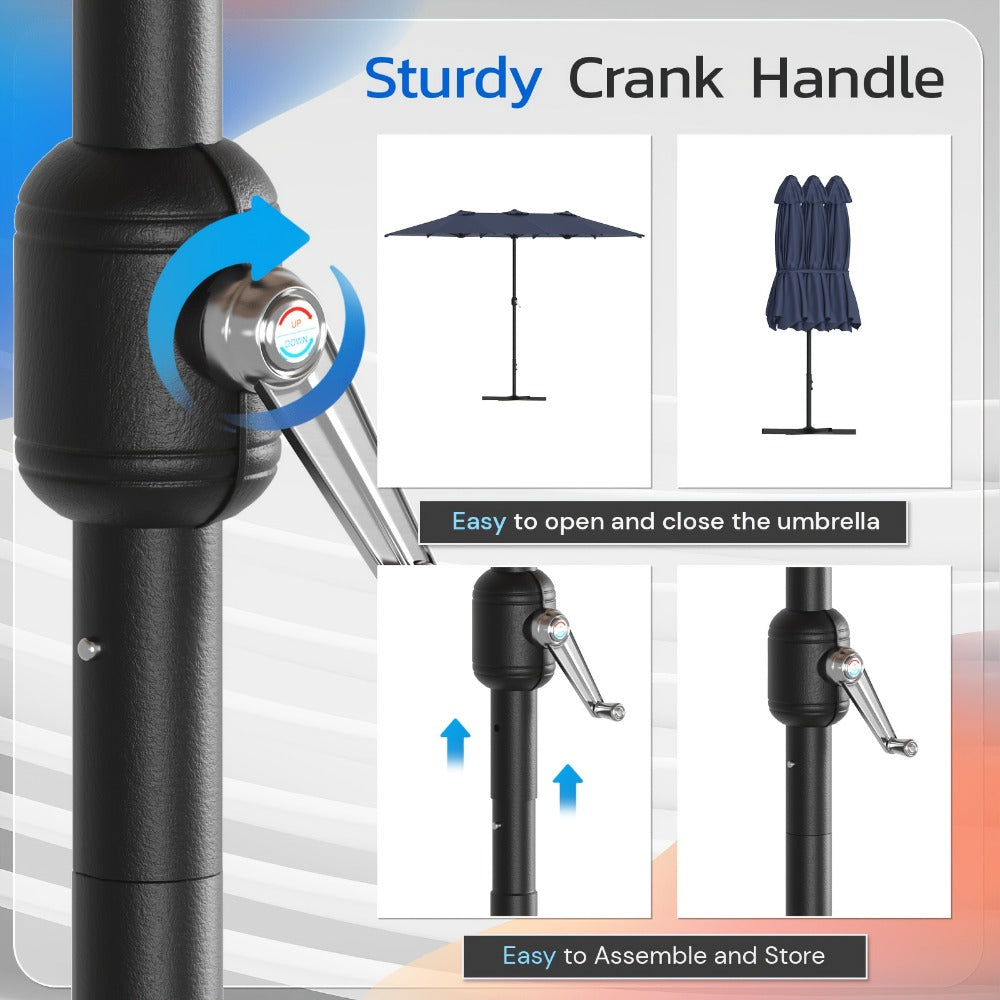 Patio Umbrella 15x9FT Double-Sided Style with 12 Steel Ribs, Dual Vents, Crank and 11 Colors