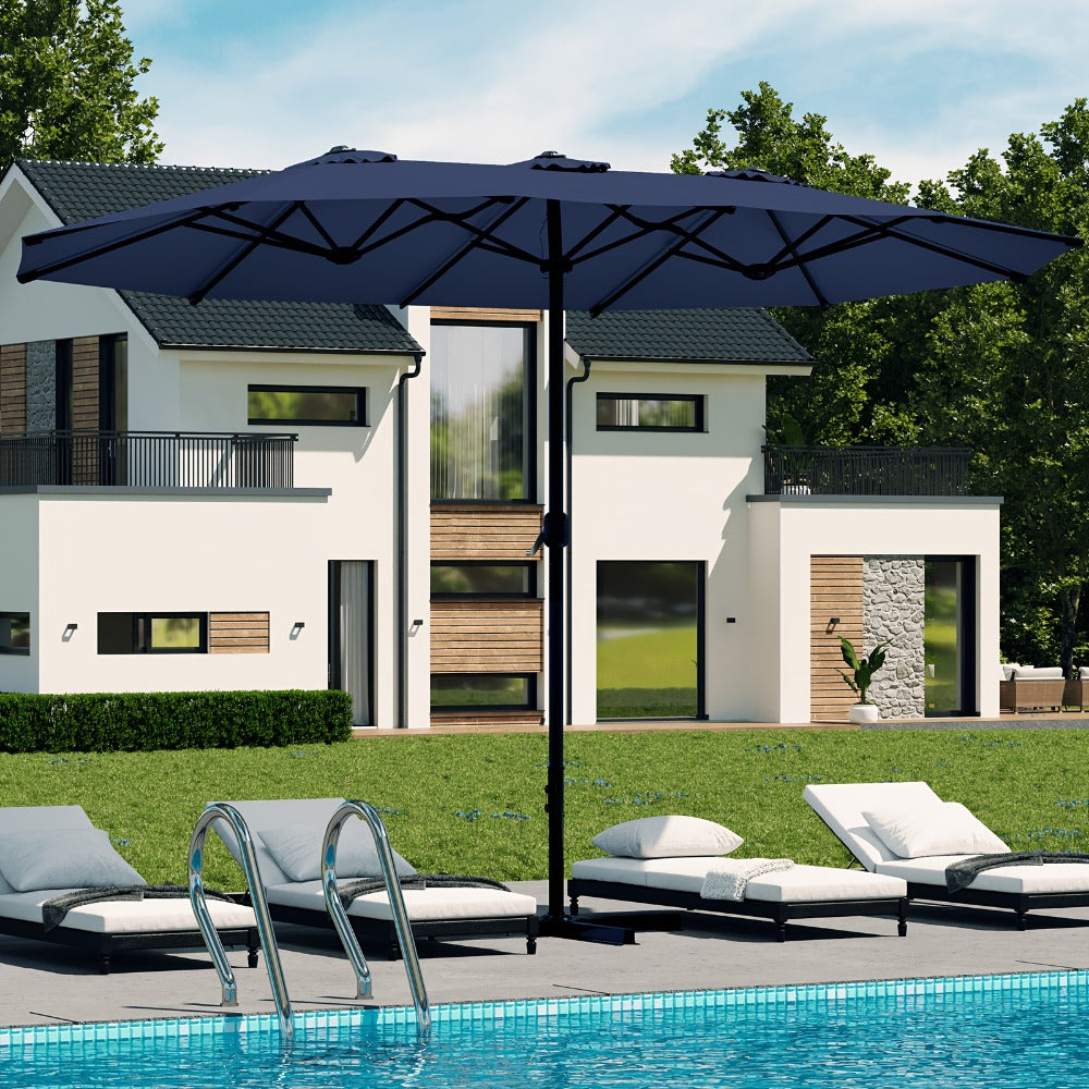 Patio Umbrella 15x9FT Double-Sided Style with 12 Steel Ribs, Dual Vents, Crank and 11 Colors