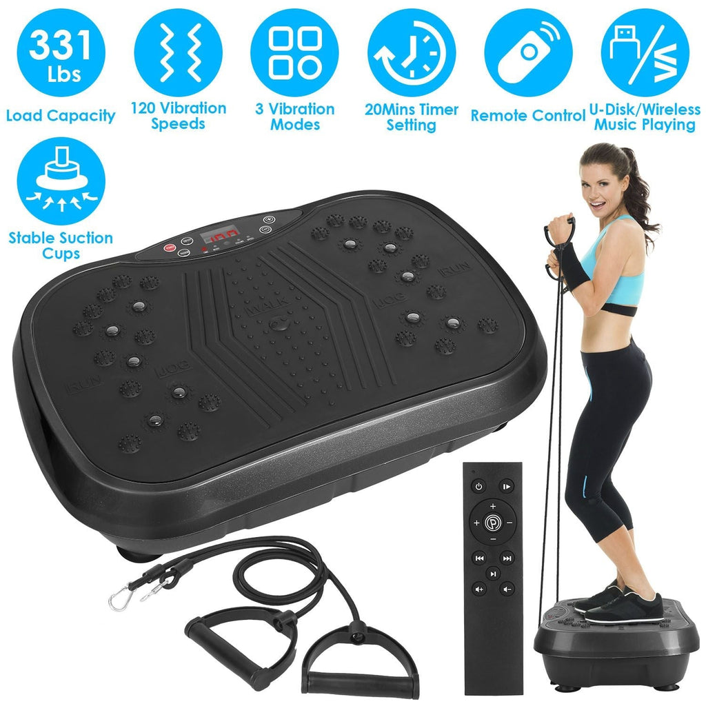 Whole Body Vibration Plate Exercise Machine 1–120 Speed Levels with 2 Resistance Bands, Touch & Remote Control Vibration Platform with Bluetooth USB Music Play for Home Fat Loss Workout