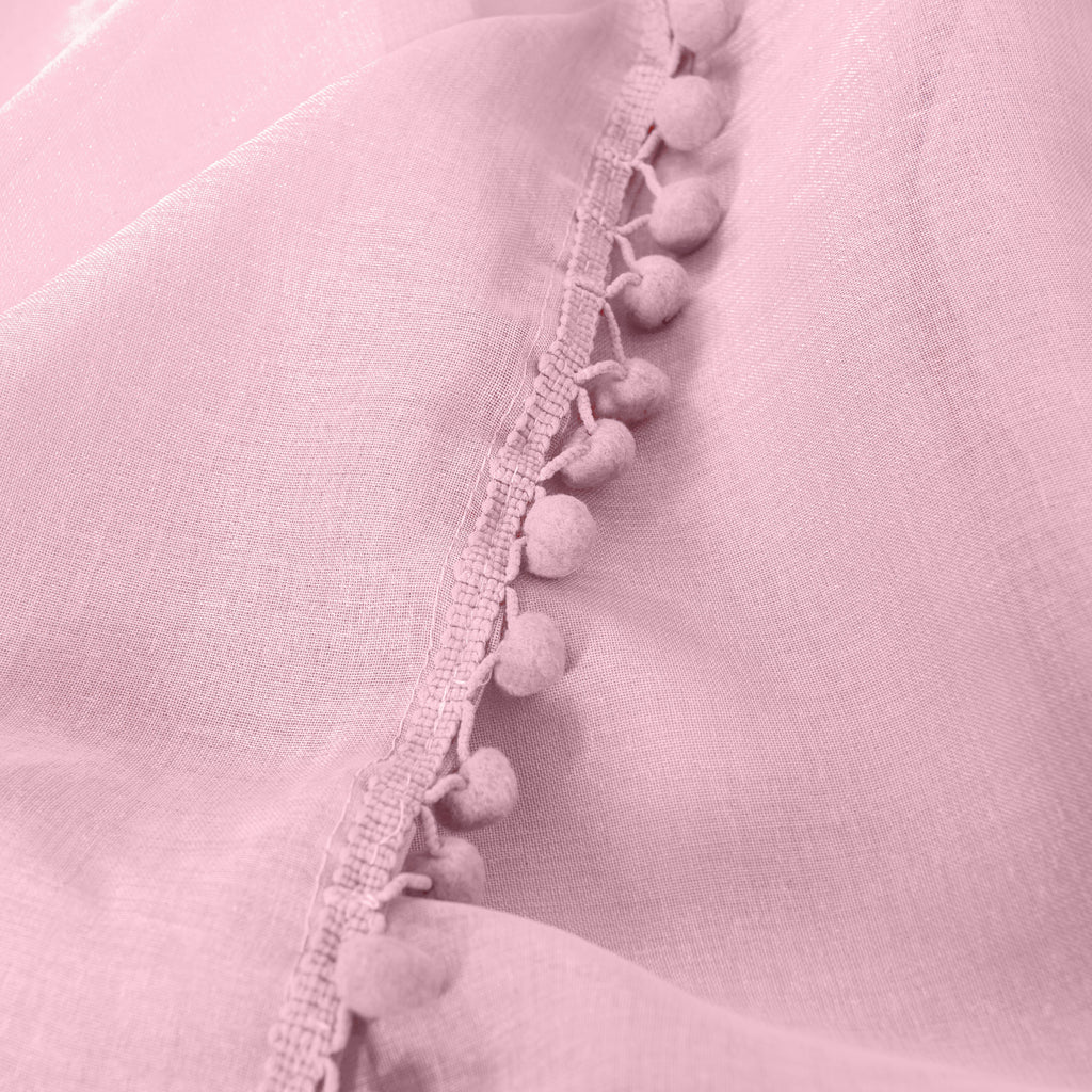 Elegant Comfort Set of 2 Pom Pom Tasseled Sheer Curtain - Rod Pocket