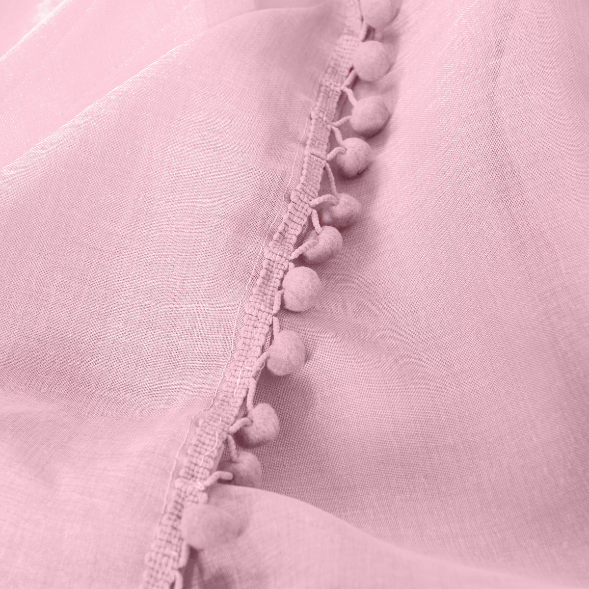 Elegant Comfort Set of 2 Pom Pom Tasseled Sheer Curtain - Rod Pocket