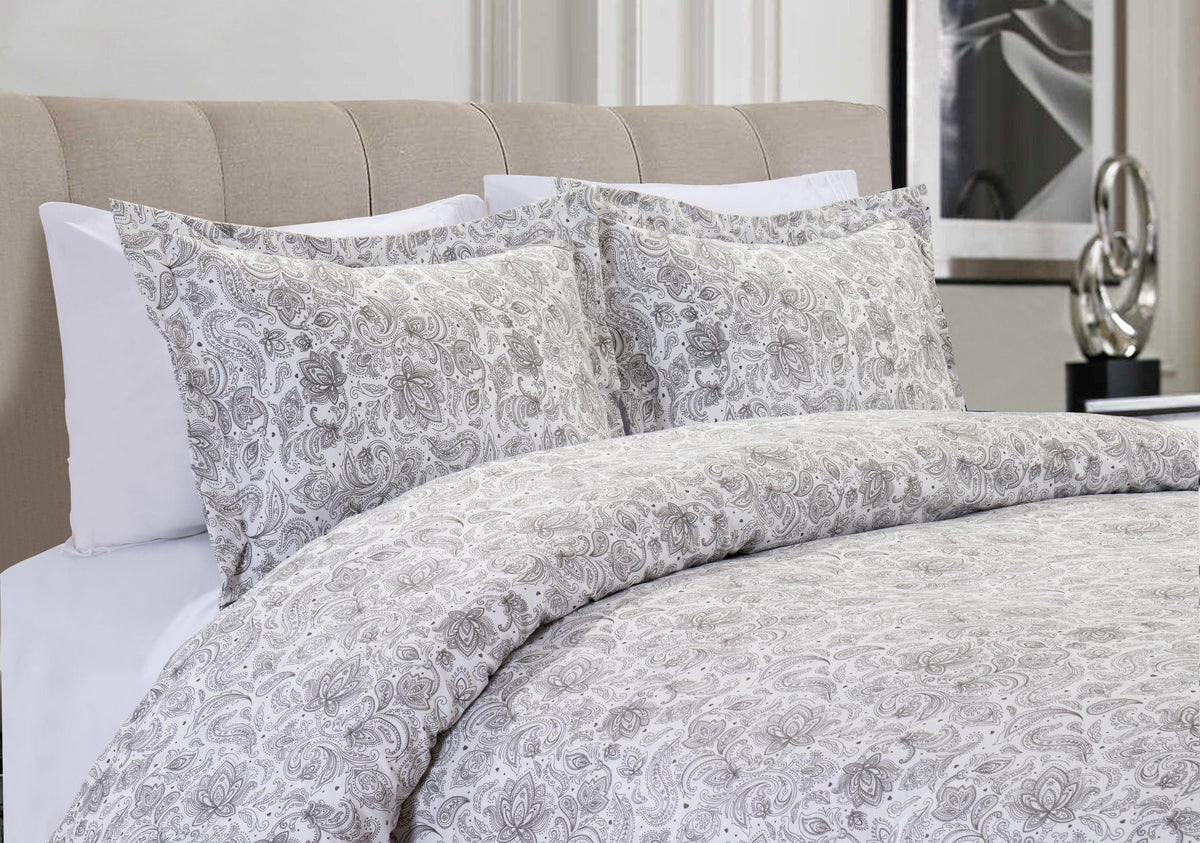 Elegant Comfort 3-Piece Paisley Printed Duvet Cover Set - Comforter Cover with Button Closure