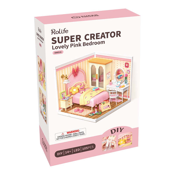 Robotime Rolife Lovely Pink Bedroom DIY Miniature House DW016