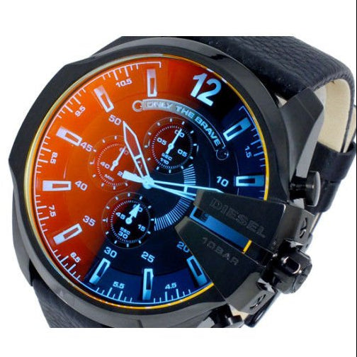 Diesel DZ4323 Mega Chief Chronograph Herrenuhr – Schwarzes Zifferblatt & schwarzes Lederarmband