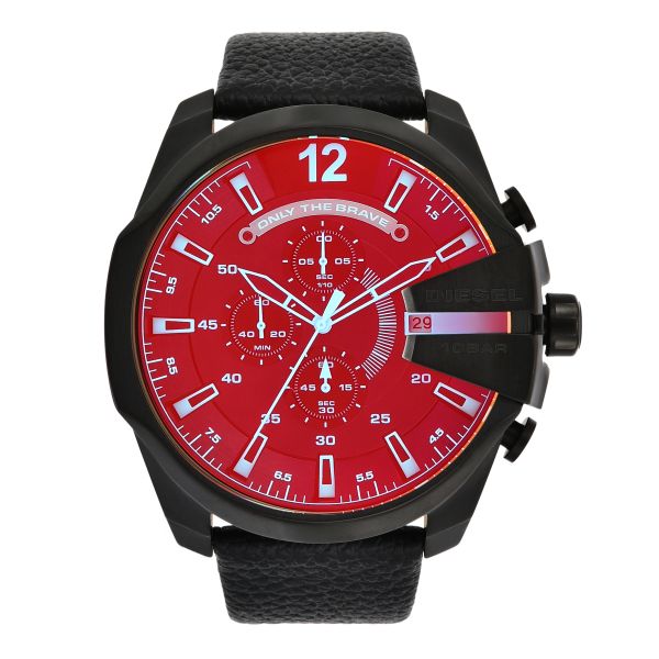 Diesel DZ4323 Mega Chief Chronograph Herrenuhr – Schwarzes Zifferblatt & schwarzes Lederarmband