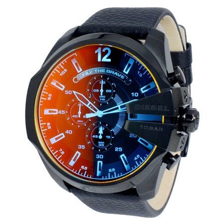 Diesel DZ4323 Mega Chief Chronograph Herrenuhr – Schwarzes Zifferblatt & schwarzes Lederarmband
