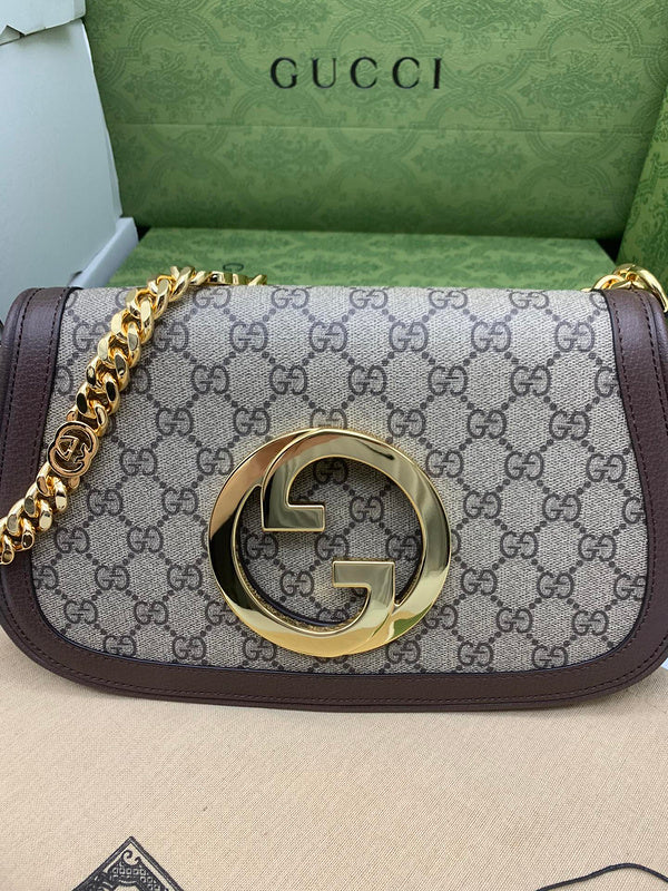 Gucci Blondie Small Shoulder Bag – GG Supreme Canvas Dark Brown Leather Gold GG