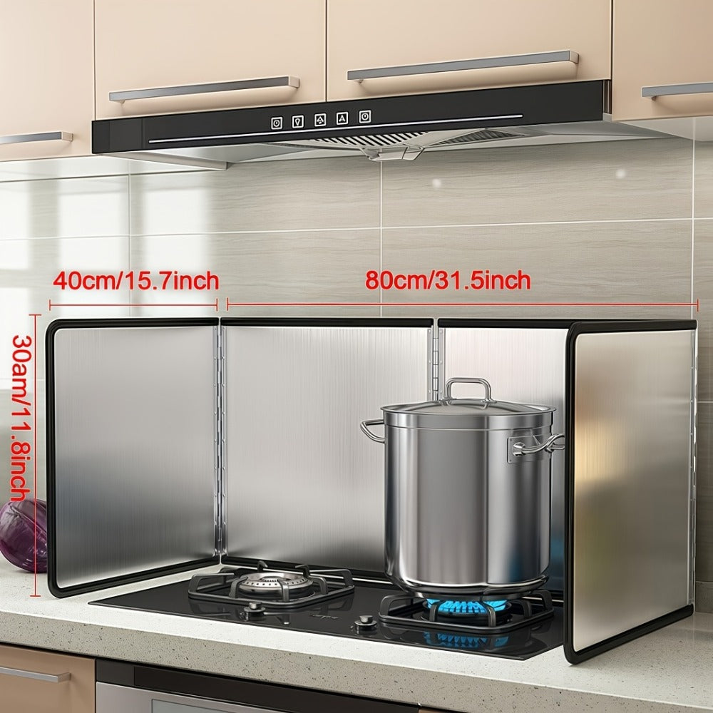 Stainless Steel Splatter Screen 4-Sided Foldable Stovetop Grease Guard - 31.5" Oil Splash Shield for Frying Pan