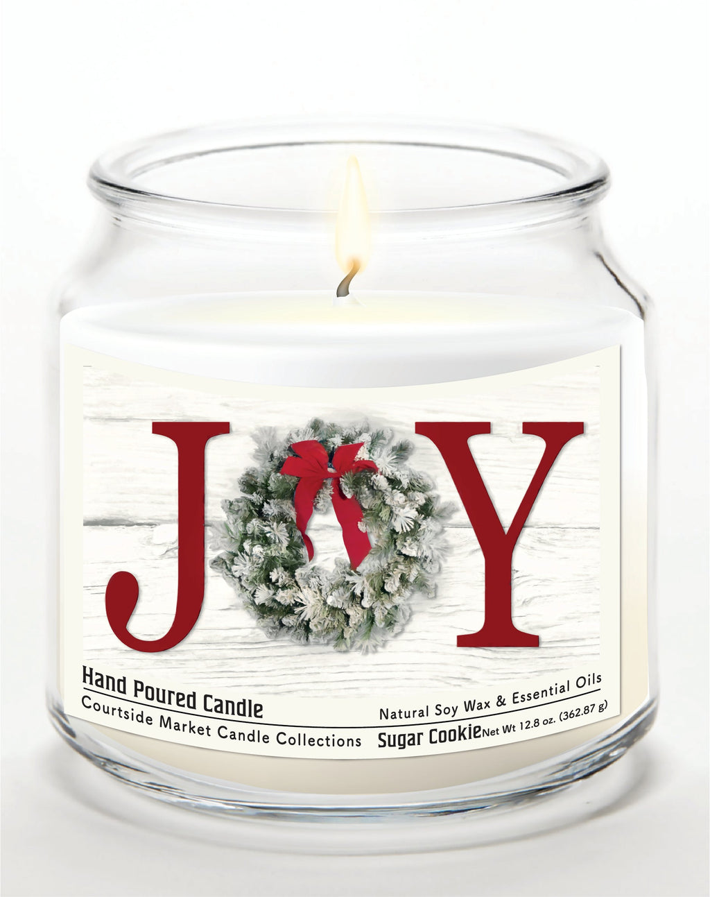 Christmas Joy 12.8 Oz Candle Glass Jar with Brushed Silver Metal Lid