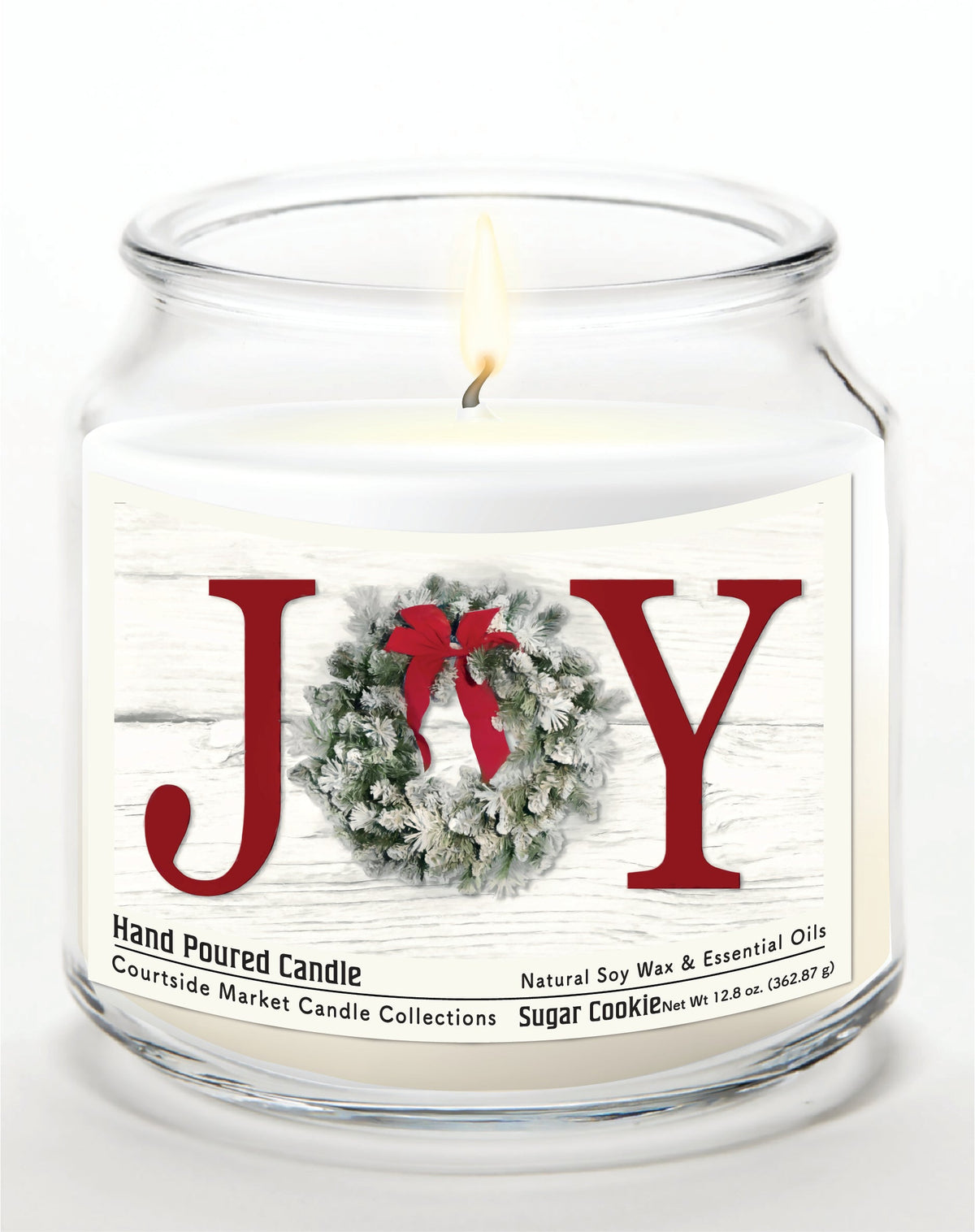 Christmas Joy 12.8 Oz Candle Glass Jar with Brushed Silver Metal Lid