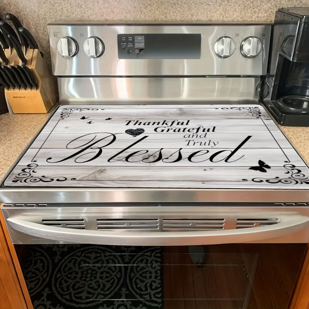 Stove Top Cover Heat Resistant Scratch-Proof 28.5x20.5" - Thankful Grateful Blessed Kitchen Decor Glass Protector Mat for Cooktops