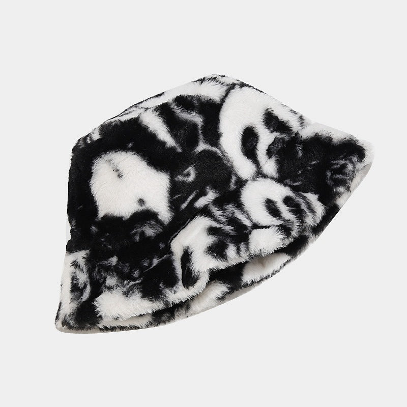 Panda Pattern Plush Bucket Hat – Foldable, Warm, All-Season