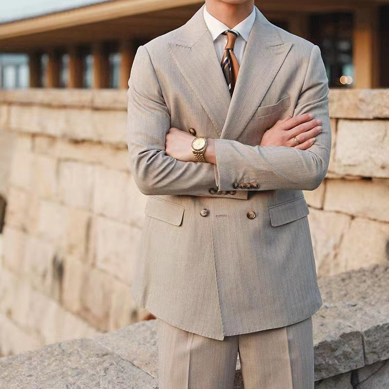 Formal Men's 2-Piece Solid Line Slim Pointed Lapel Men's Suit (Blazer + Pants)