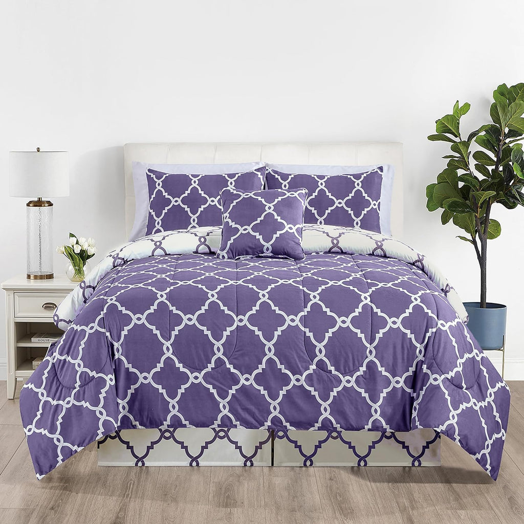 5-Piece Comforter Set, Down Alternative Reversible Quilted Bedding with Bed Skirt & Pillow Shams