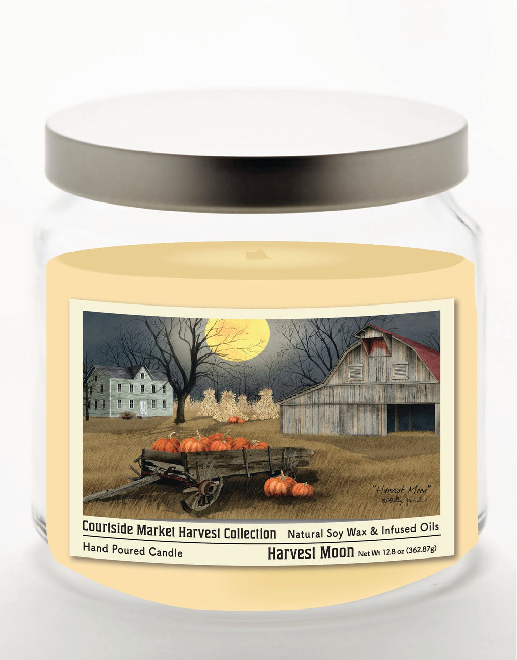 Harvest Moon 12.8 Oz Candle Glass Jar with Brushed Silver Metal Lid