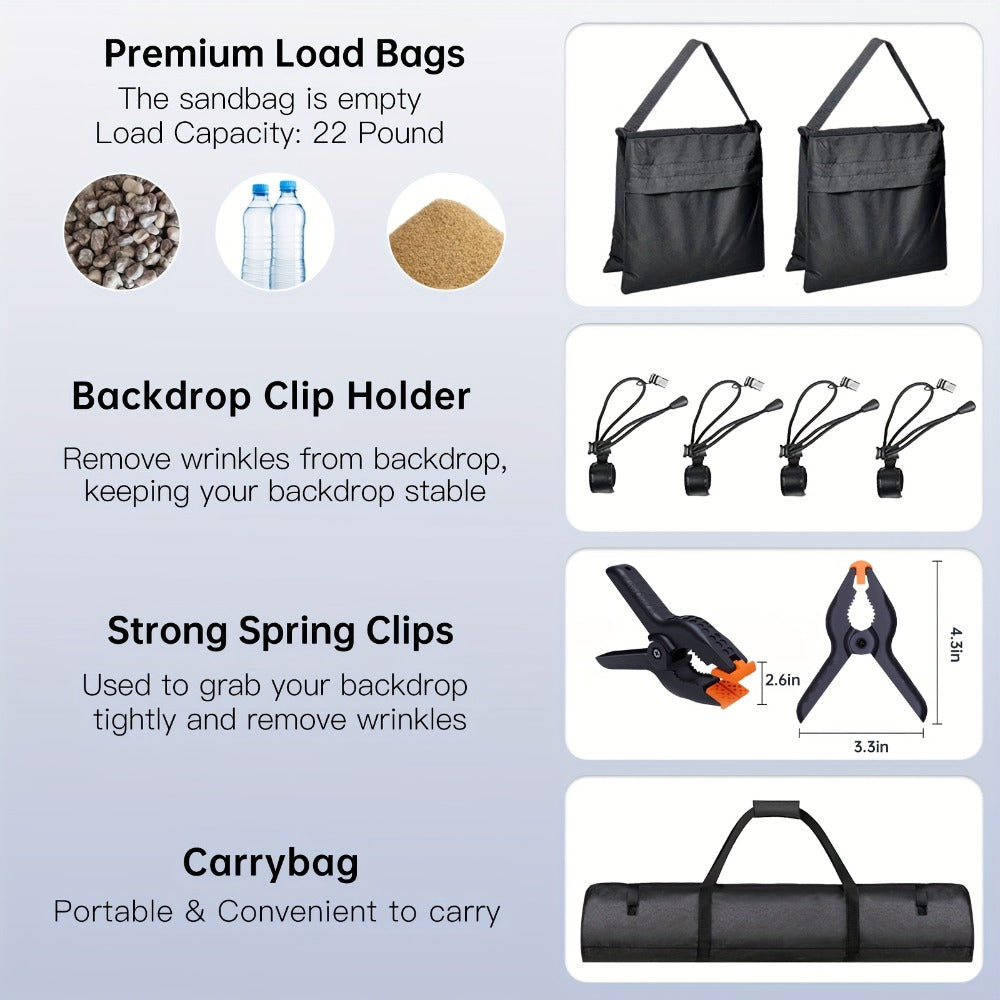 Backdrop Stand BEIYANG 10 x 8.5-Foot Tripod Kit with Sectional Crossbar, Clips, Ballast Bags and Carry Bag
