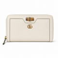 Gucci Diana Zip-Around Continental Wallet – White Leather Bamboo Double GG
