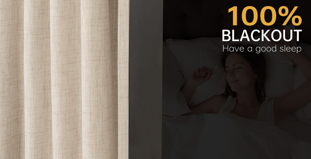 Four Faux Linen Textured Panels with Thermal Insulation and Rod Pockets for Living Room and Bedroom, 100% Blackout Curtains
