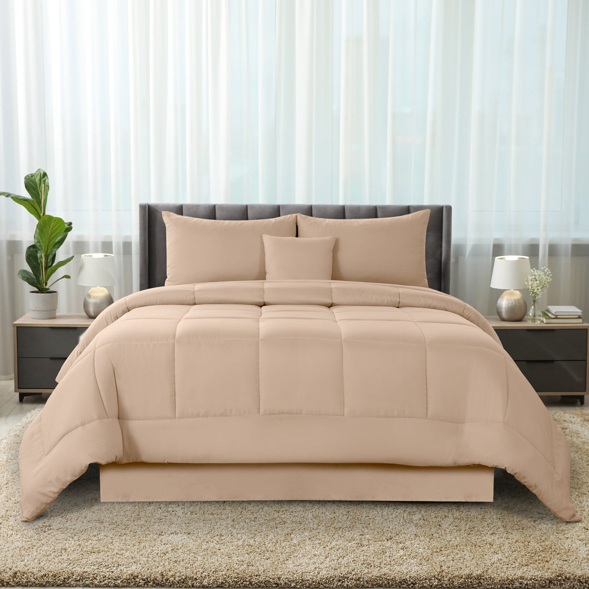 5-Piece Comforter Set – Down Alternative Reversible Quilted Bedding with Bed Skirt & Pillow Shams, Twin Queen King, All Seasons – 13 Colors