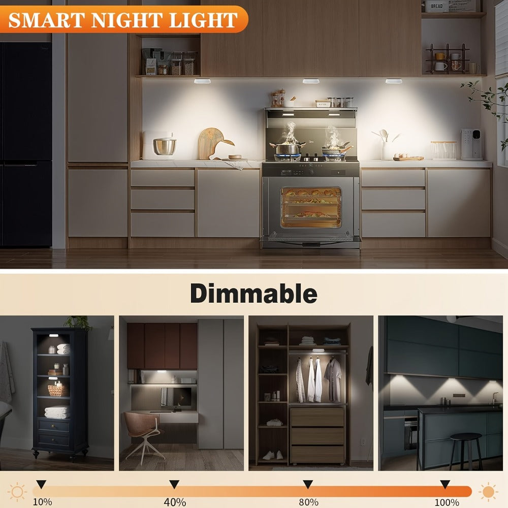 Motion Sensor Night Light, Wireless USB Rechargeable, Dimmable Wall Lamp Dual Mode PIR for Home Cooking
