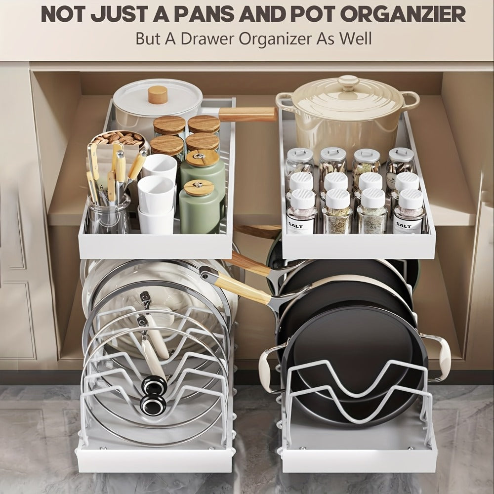 Pull-Out Pot and Pan Lid Rack Cabinet Sliding Storage Organizer - Kitchen Cabinet Slide-Out Box with 8/16 Adjustable Dividers for Lids