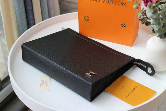 Louis Vuitton Slim Bifold Wallet — Black Leather & Gold LV