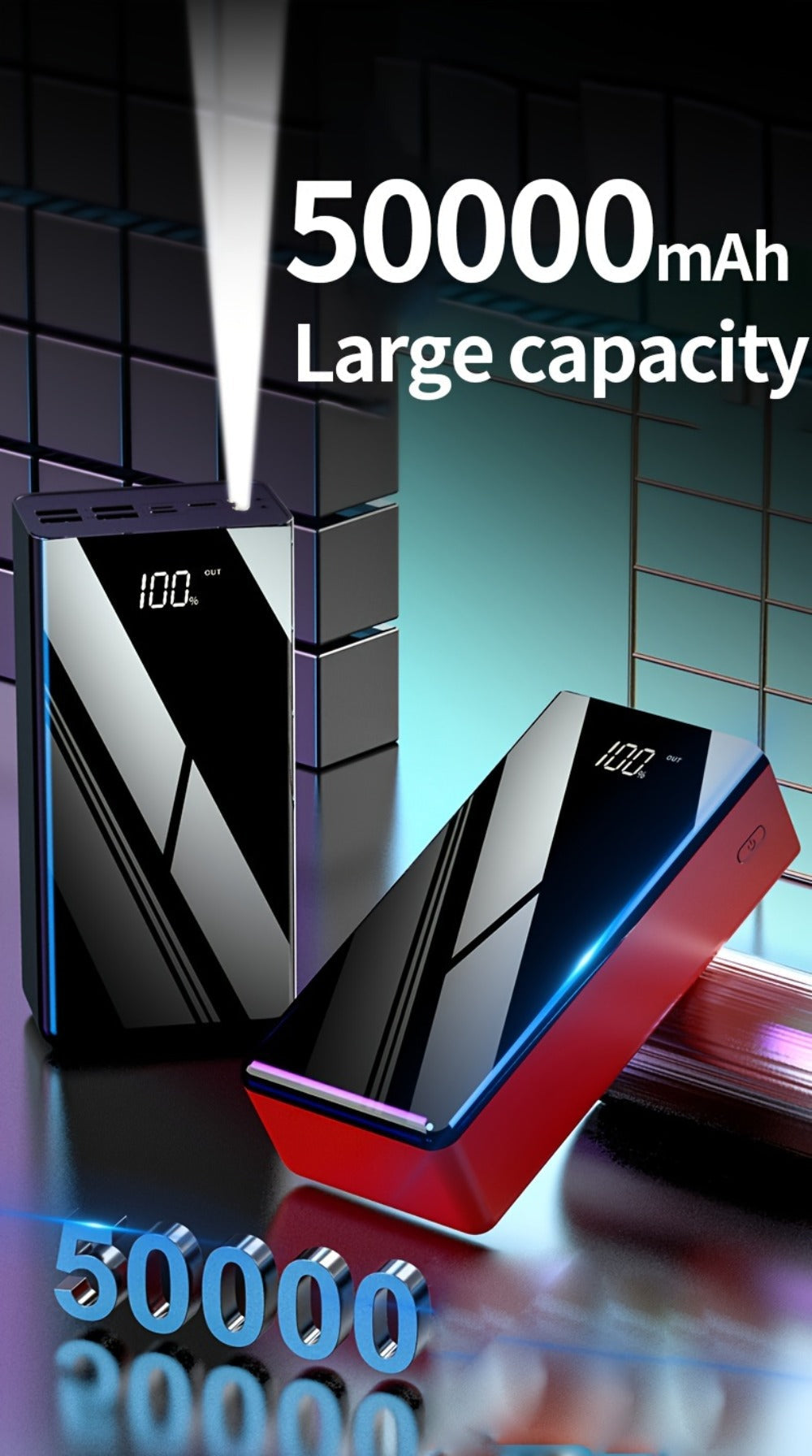 Power Bank 50000mAh 22.5W with Dual Input and Output Ports, Digital Display and LED Flashlight