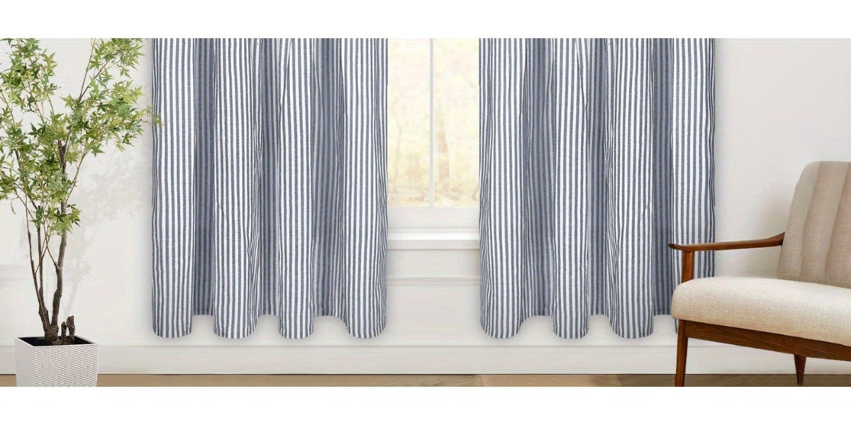 Bohemian Striped Patchwork Curtains, Semi-Sheer Rod Pocket Window Curtains for Bedroom Living Room Kitchen Cafe, Country Cottage Style, 1 or 2 Panels, Multiple Colors & Sizes