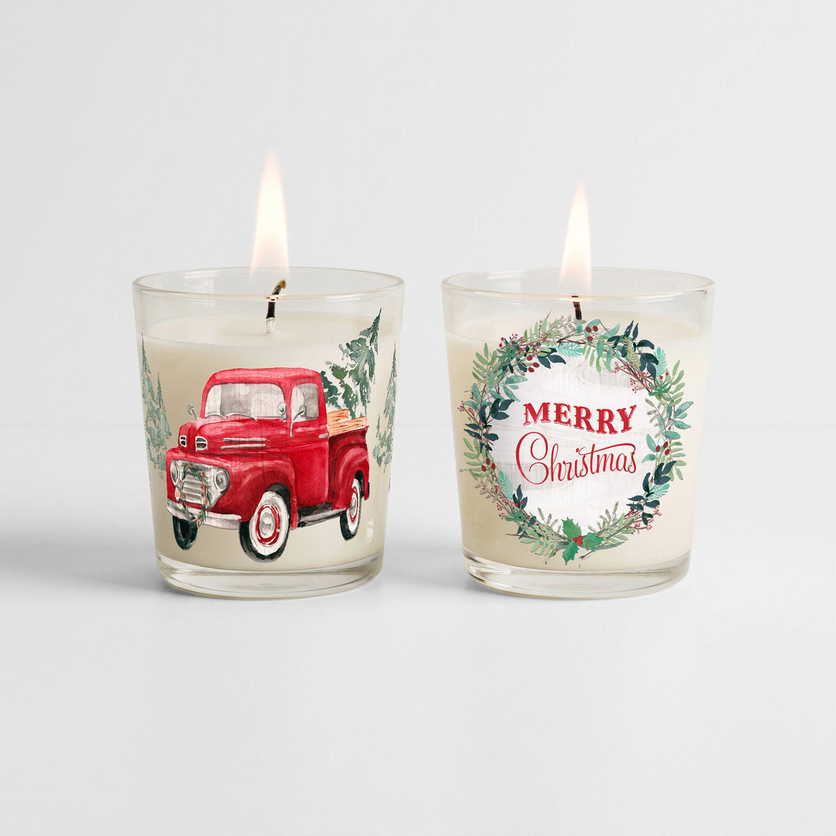 Merry Christmas - Balsam Fir and Peppermint 9.6oz Soy Wax Candle 2 Piece Set