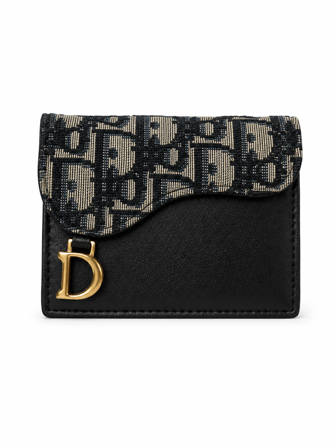 Christian Dior Saddle Card Holder – Oblique Jacquard Black Navy