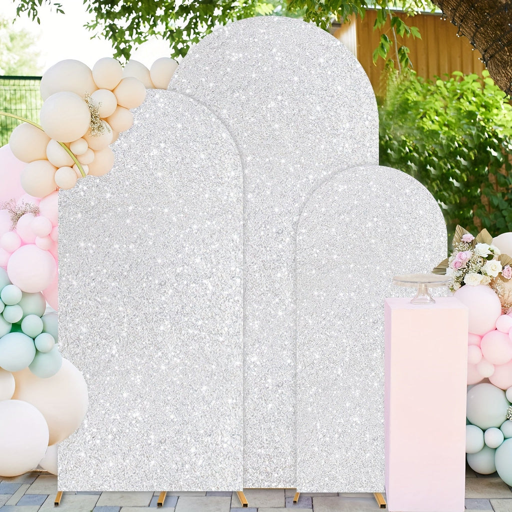 Sequin Wedding Arch Cover Set 3pcs, 6ft 6.6ft 7.2ft Metallic Spandex Payette Glitter Arch Backdrop Cover for Wedding Ceremony