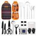 Camping Cookware Set, 17-Piece Bohemia Pattern Camp Kitchen Utensil Kit with Knives, Flatware and Organizer Case