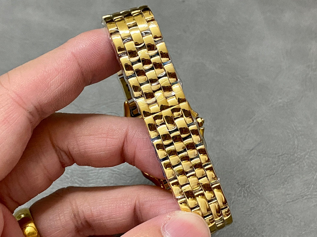 Cartier Panthère de Cartier – Yellow Gold Diamond Bezel White Roman Numeral Dial Blue Sword Hands Gold Panthère Bracelet