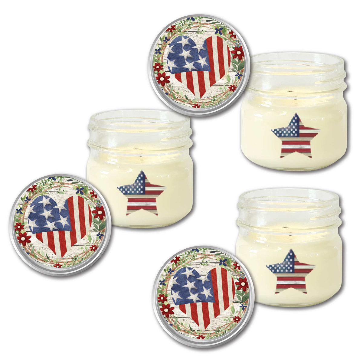 Celebrate 250 Patriotic Heart Wreath 8 Oz Citronella Soy Wax Candle 3-Piece Set with Wounded Warrior Project