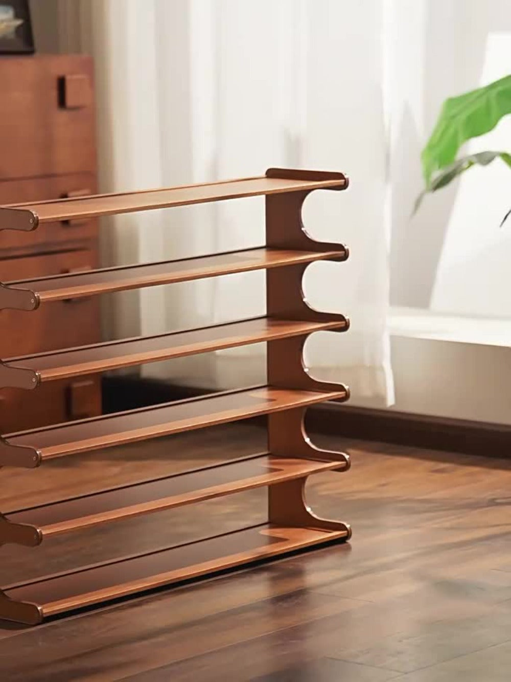 Shoe Rack in Reinforced Bamboo, Three to Six Tiers for Freestanding Garage and Entryway Organization