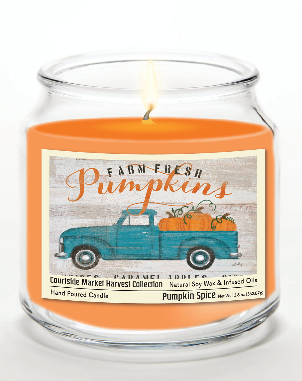 Farm Fresh Pumpkins 12.8 Oz Candle Glass Jar with Brushed Silver Metal Lid