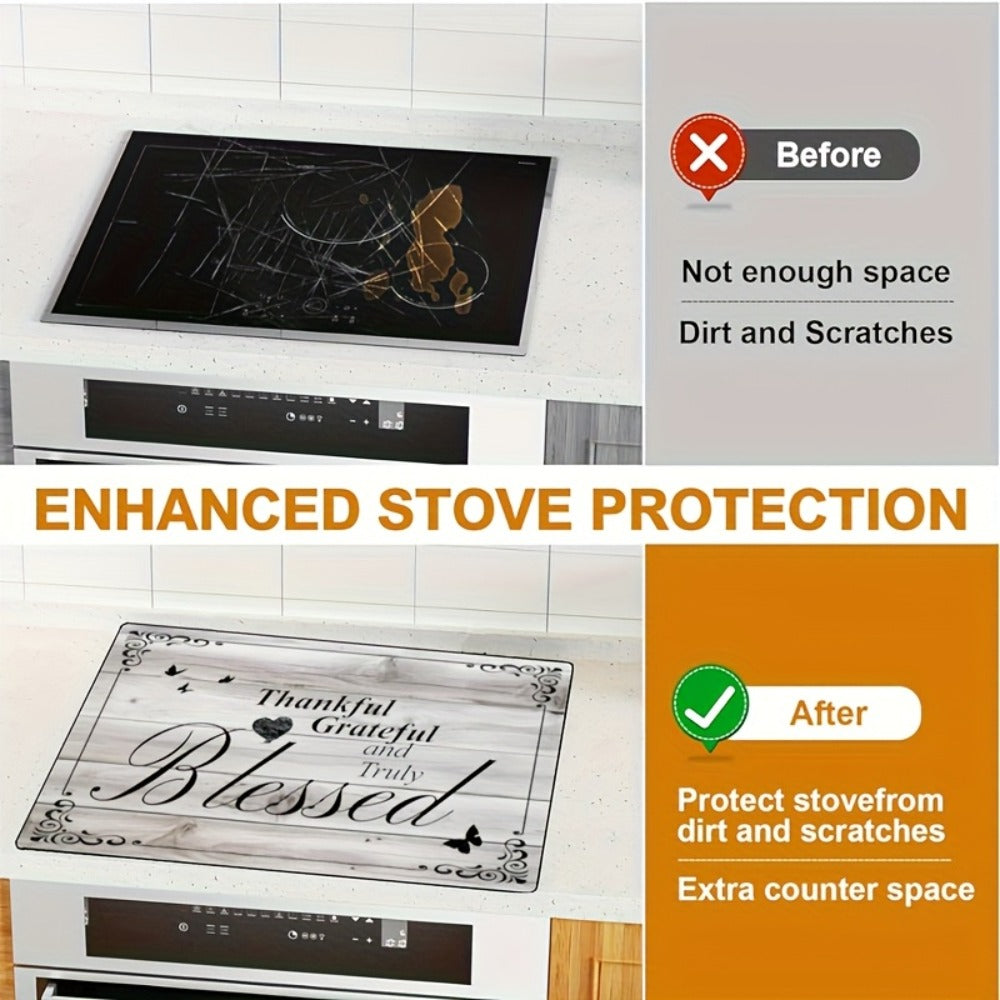 Stove Top Cover Heat Resistant Scratch-Proof 28.5x20.5" - Thankful Grateful Blessed Kitchen Decor Glass Protector Mat for Cooktops